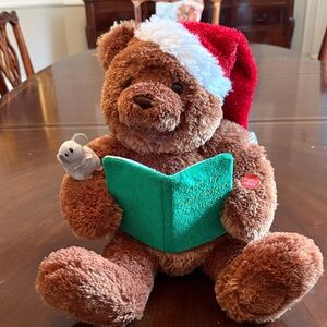 Gund Holiday Brown Bear with Red Santa Hat and Green Book